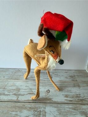 Vintage 1965 Annalee Mobilitee Dolls - Reindeer With Santa Hat Christmas Posable